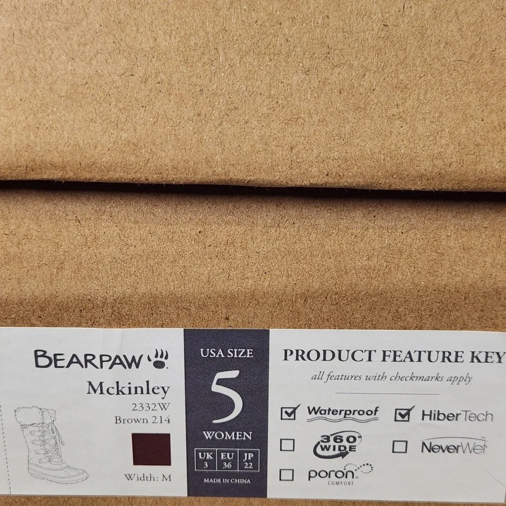 Bearpaw McKinley Boots Women Size 5 Brown Waterproof Insulated Winter Faux Fur